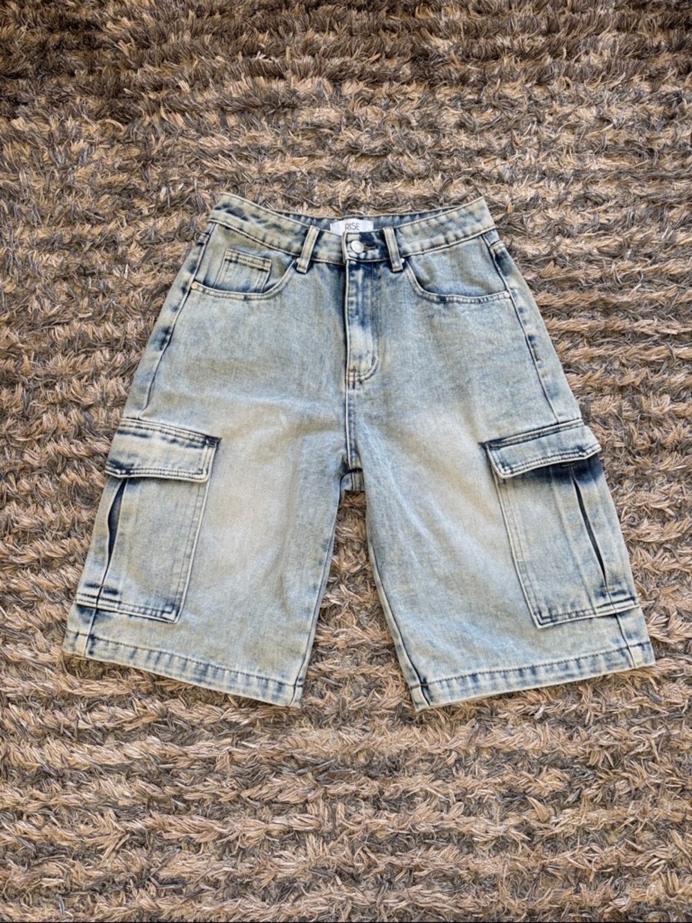 Light Blue Denim Cargo Shorts with Utility Pockets 27” New